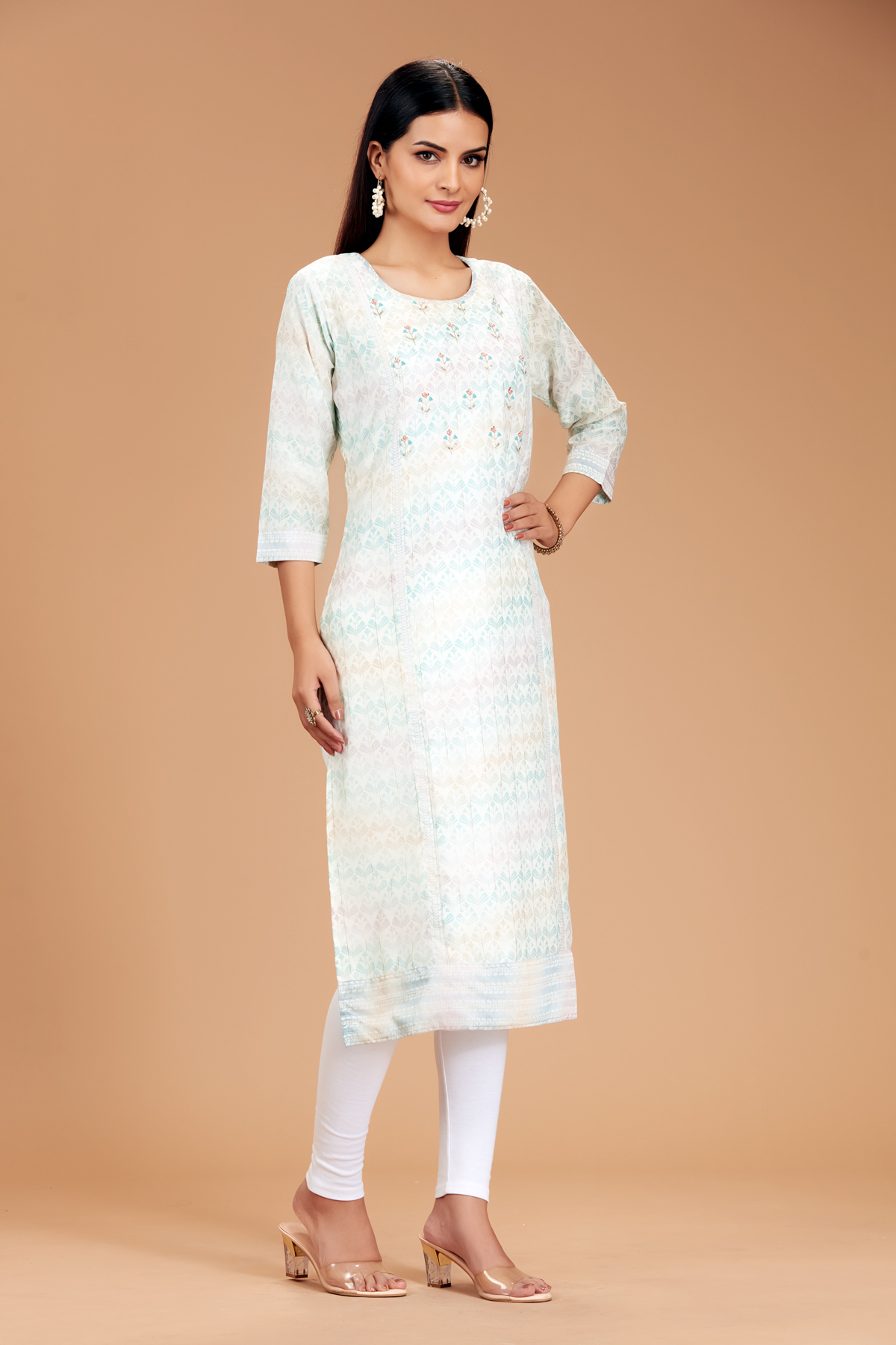 White Printed Straight Kurti